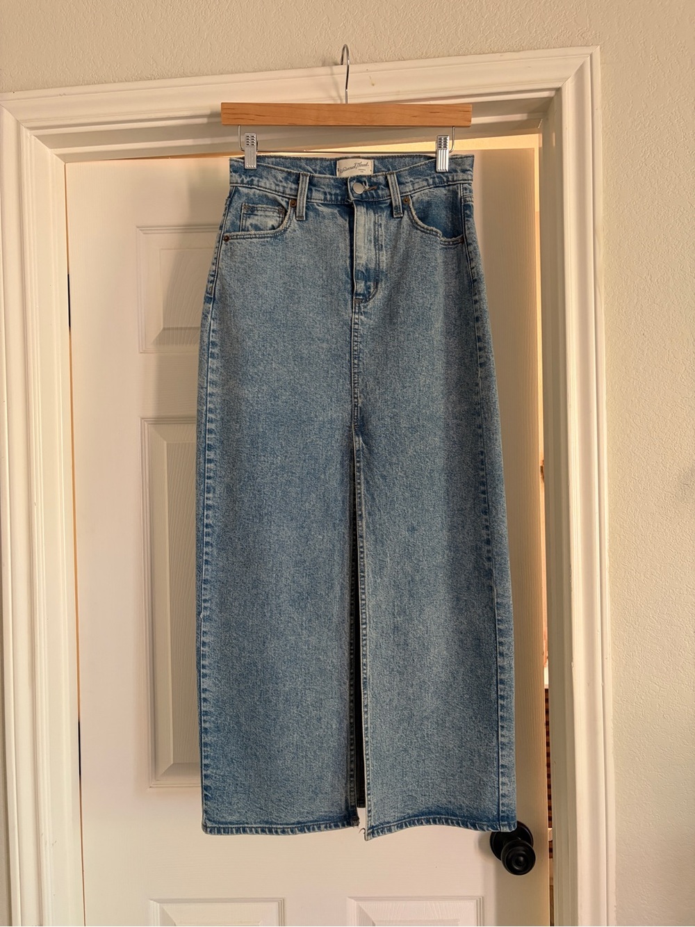 Universal Thread Light Blue High-Waist Front-Slit Denim Skirt